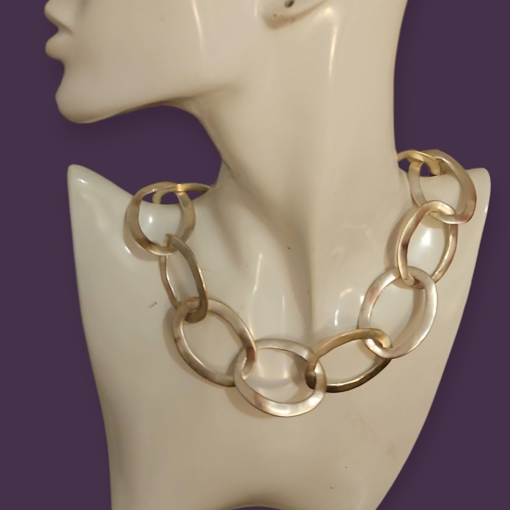 Vintage Matte Hammered Oval Link Baddie Chain Necklace